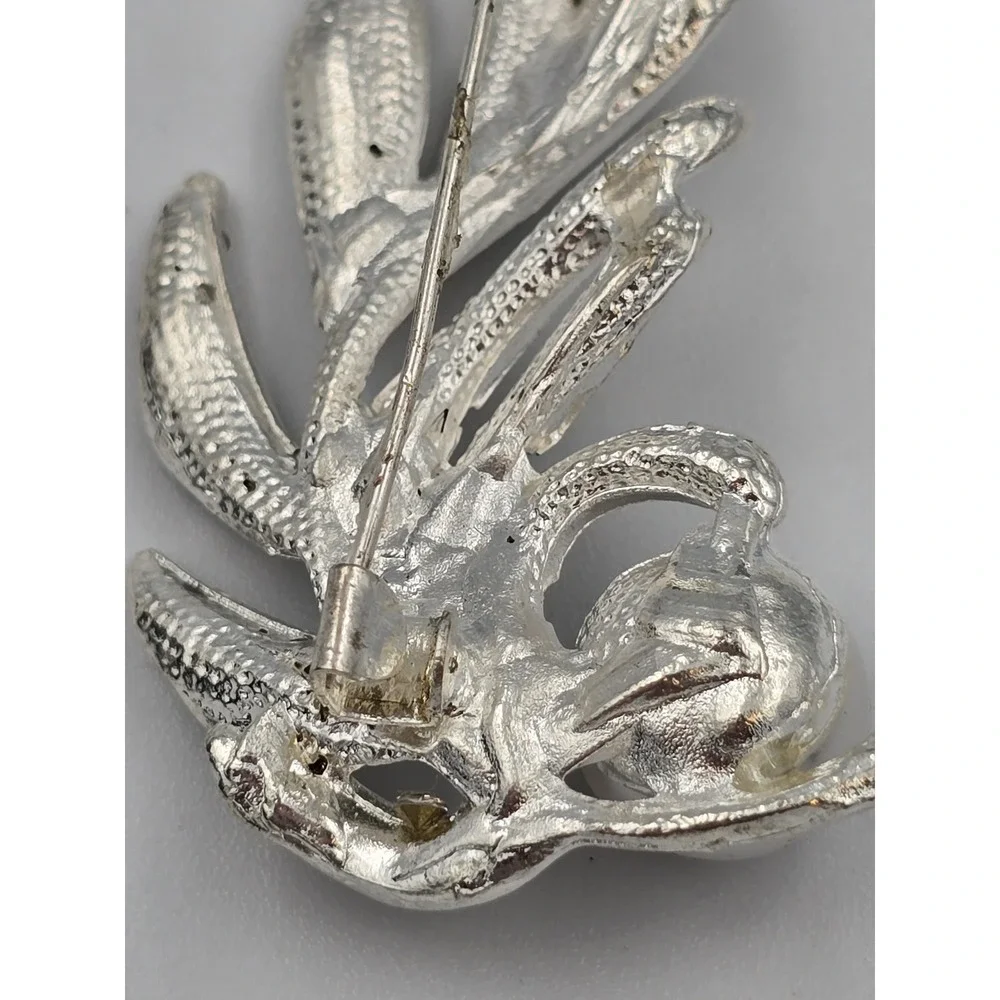 Elegant Silver Tone Rhinestone Pearl Leaf Brooch Pin‎ Fashion Jewelry